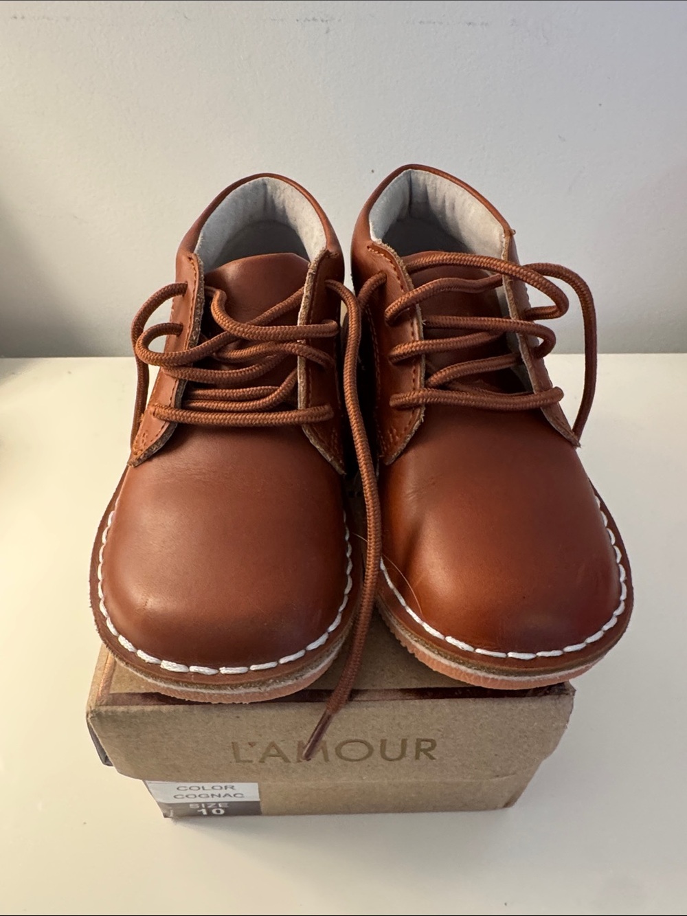 L'Amour Tan Kids Lace-Up Dress Shoes